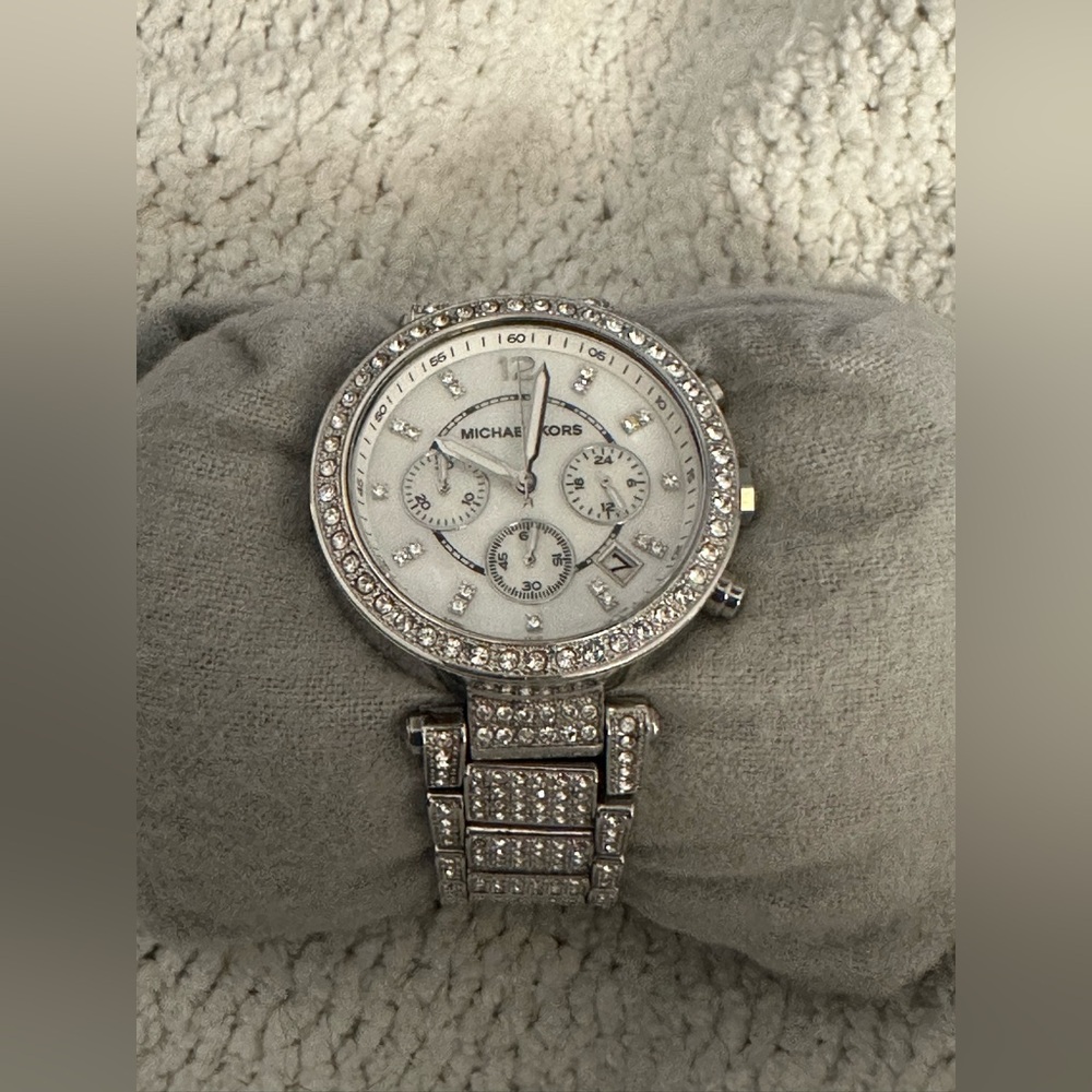 Michael Kors Crystal-Embellished Silver Watch